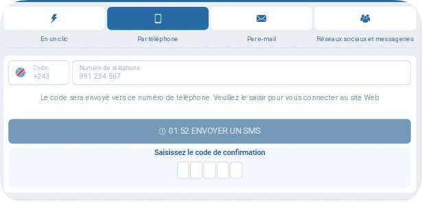 Confirmation d'inscription 1xBet par SMS